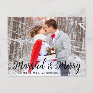 Married & Merry Wedding Photo Christmas B Postcard