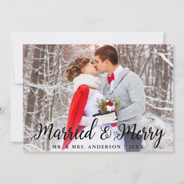 Married & Merry Wedding Photo Christmas Card B (Front)
