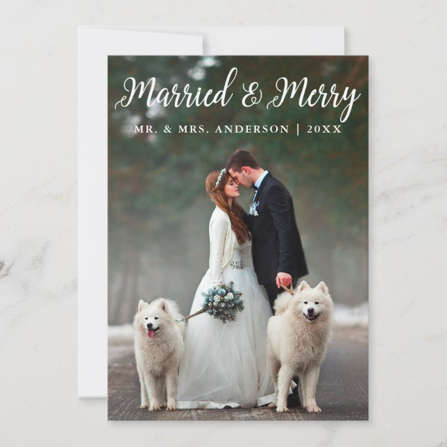 Married & Merry Wedding Photo Christmas Card L (Front)