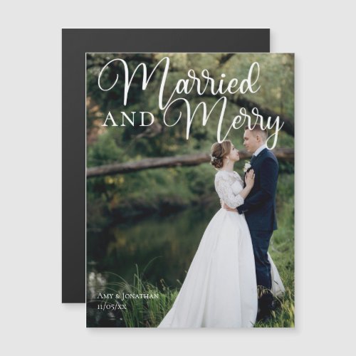 Married Merry Wedding Photo Christmas Card Magnet
