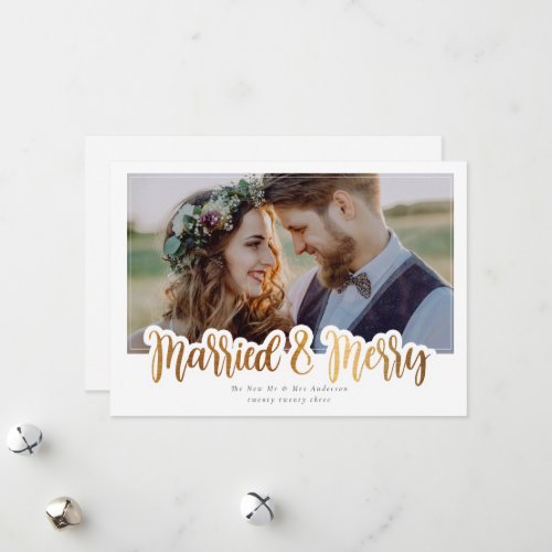 Married  Merry Wedding Photo Foil  Holiday Card