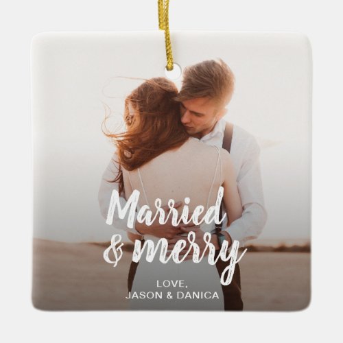 Married  Merry Wedding Thank you Christmas Photo Ceramic Ornament
