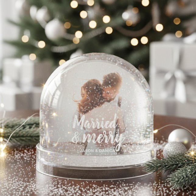 Married & Merry Wedding Thank you Christmas Photo Snow Globe (Creator Uploaded)