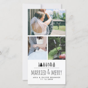 Married & Merry Whimsical Christmas Tree Three Holiday Card