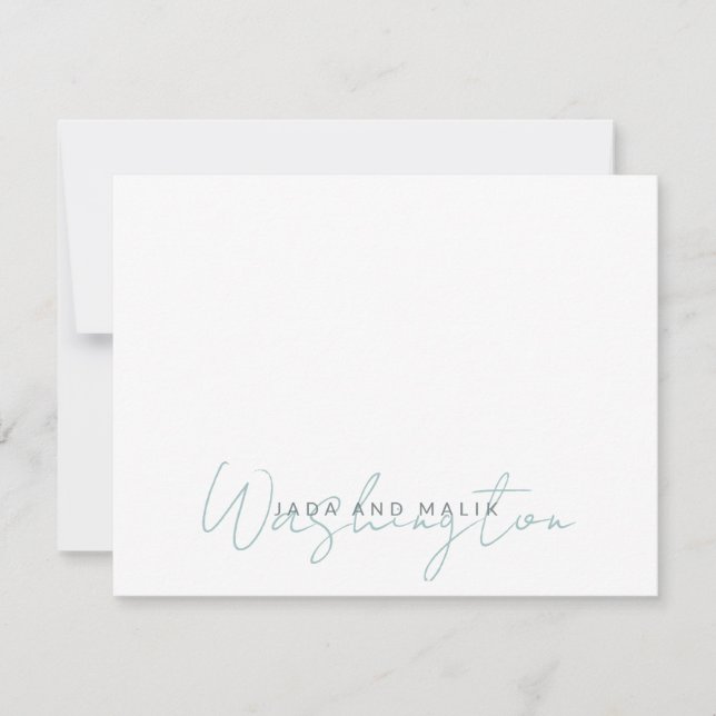 Married Name Wedding Monogram Blue White Note Card (Front)