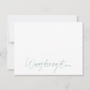 Married Name Wedding Monogram Blue White Note Card