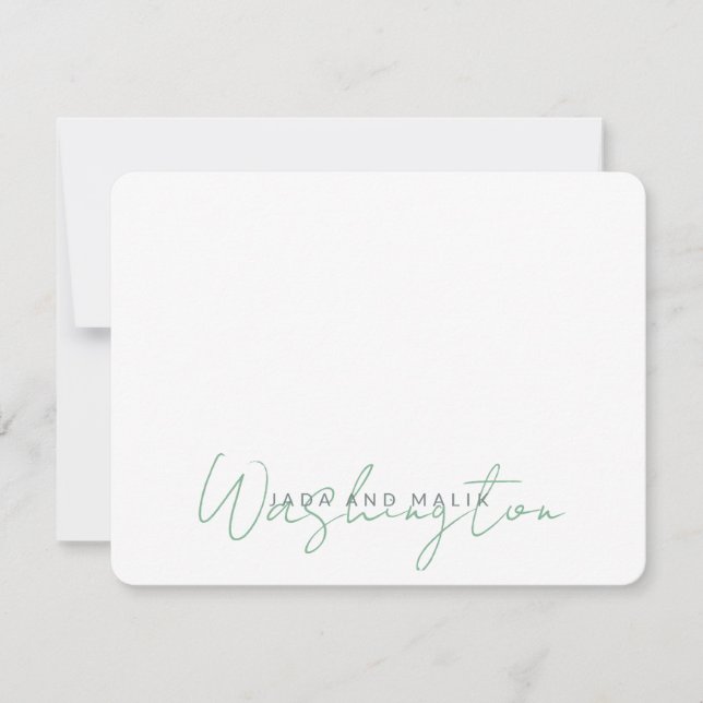 Married Name Wedding Monogram Sage Green White Note Card (Front)