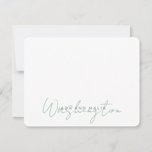 Married Name Wedding Monogram Sage Green White Note Card