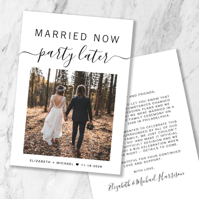 Married Now Party Later Photo Wedding Announcement (Creator Uploaded)