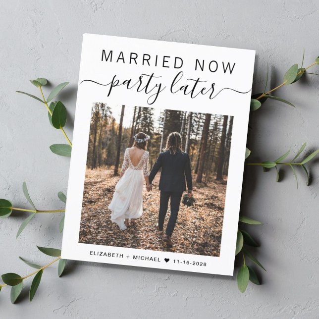 Married Now Party Later Photo Wedding Announcement Postcard (Creator Uploaded)