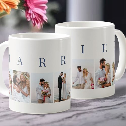 MARRIED Off White and Blue 7 Picture Photo Collage Coffee Mug