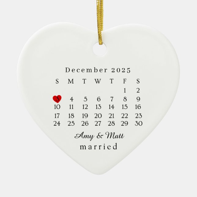 Married Ornament, Wedding Gift, Wedding Date Ceramic Ornament (Front)