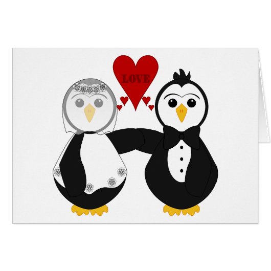 Married Penguins Thinking Love Cards (Front Horizontal)