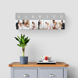 MARRIED Photo Collage 7 Picture Grey and White Canvas Print