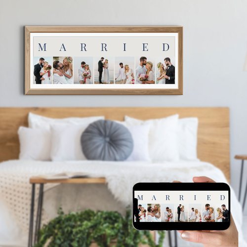 MARRIED Photo Collage 7 Picture Off White and Blue Poster