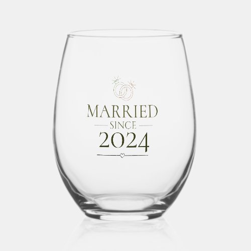 Married Since Personalized Year Minimal Couple  Stemless Wine Glass