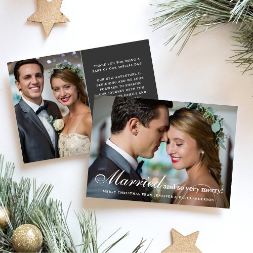 Married  So Merry Newlywed 2 Photo Christmas Gray Holiday Card