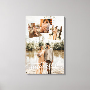 Married Swirly Script Wedding Photo Collage Canvas Print