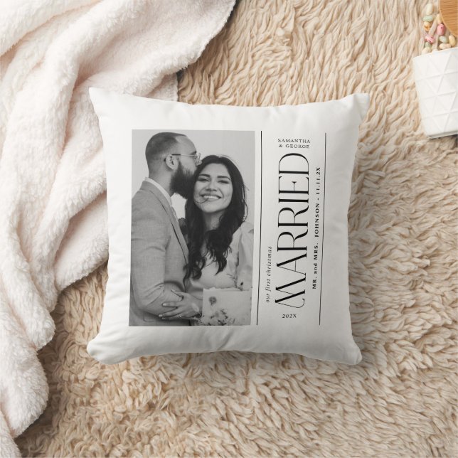 Married Wedding Photo Newlyweds Christmas Throw Pillow (Blanket)