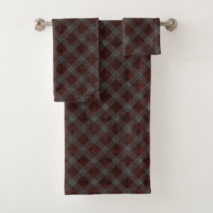 Marrom cross tartan plaid with slight grey relief  bath towel set