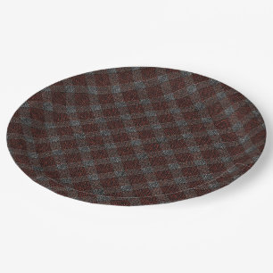 Marrom cross tartan plaid with slight grey relief paper plates