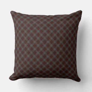 Marrom cross tartan plaid with slight grey relief throw pillow