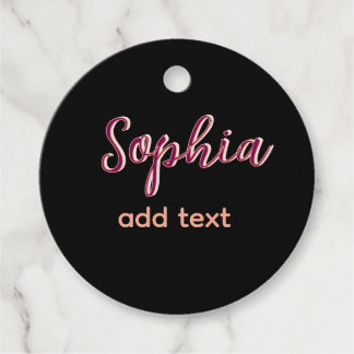 marron add name girl boss text black elegant favor tags