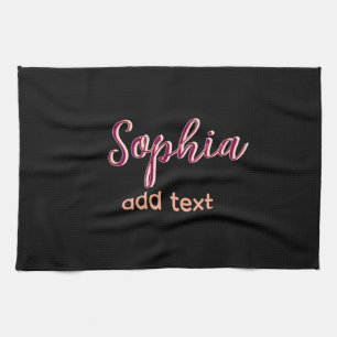 marron add name girl boss text black elegant kitchen towel