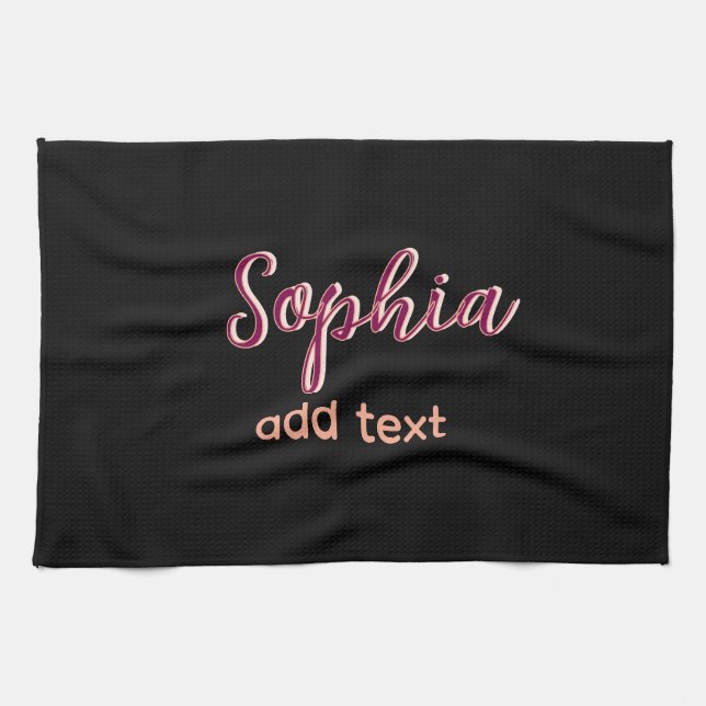 marron add name girl boss text black elegant kitchen towel (Horizontal)