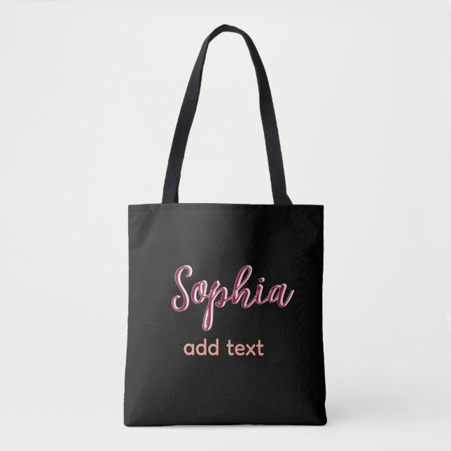 marron add name girl boss text black elegant tote bag (Front)