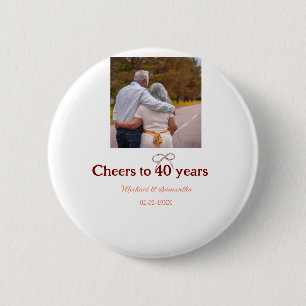 Marron bow cheers to 40 years anniversary wedding button