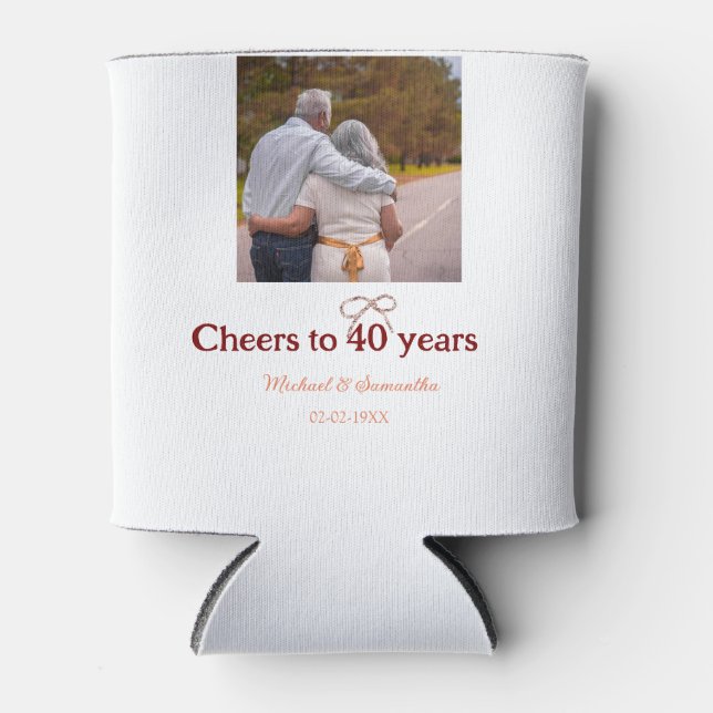 Marron bow cheers to 40 years anniversary wedding  can cooler (Front)