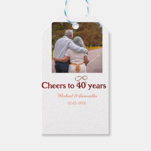 Marron bow cheers to 40 years anniversary wedding gift tags