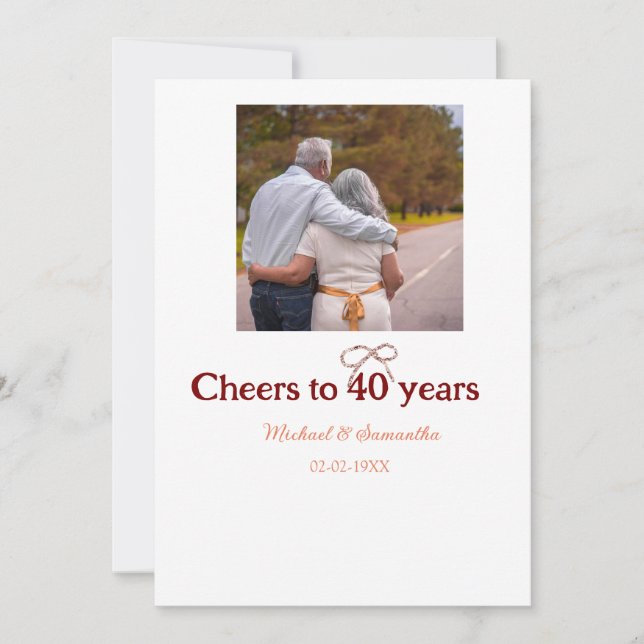 Marron bow cheers to 40 years anniversary wedding  invitation (Front)
