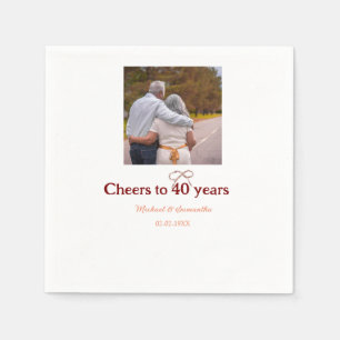 Marron bow cheers to 40 years anniversary wedding napkins