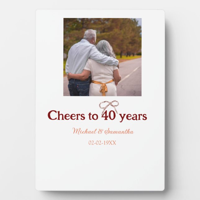 Marron bow cheers to 40 years anniversary wedding  plaque (Front)
