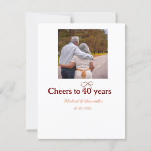 Marron bow cheers to 40 years anniversary wedding postcard