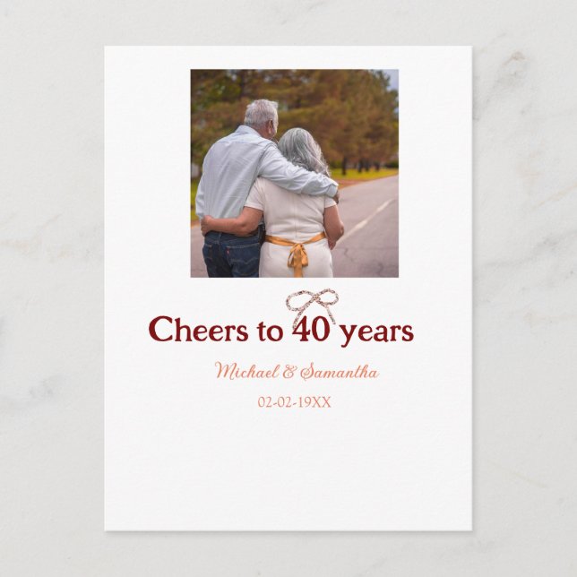 Marron bow cheers to 40 years anniversary wedding  postcard (Front)