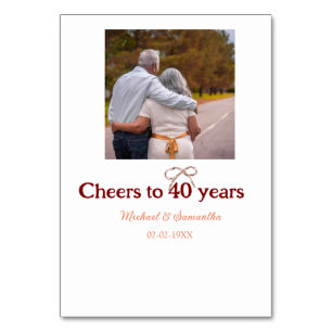 Marron bow cheers to 40 years anniversary wedding table number