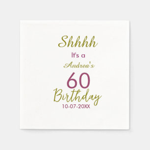 Marron golden shhhh 60th birthday name simple bold napkins