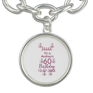 Marron white mauve shhhh 60th birthday floral name bracelet