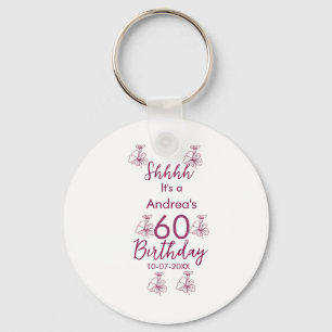 Marron white mauve shhhh 60th birthday floral name keychain