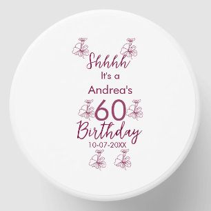 Marron white mauve shhhh 60th birthday floral name mini candle favors