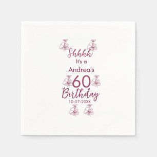 Marron white mauve shhhh 60th birthday floral name napkins