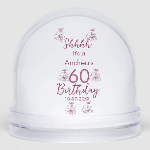 Marron white mauve shhhh 60th birthday floral name snow globe