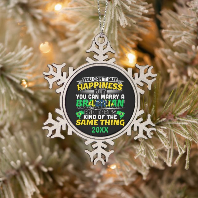 Marry a Brazilian - Brazil Happiness Snowflake Pewter Christmas Ornament (Tree)