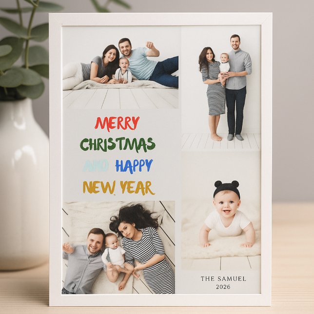 Marry Christmas & Happy New Year 4 Photos Ash Holiday Card (Creator Uploaded)