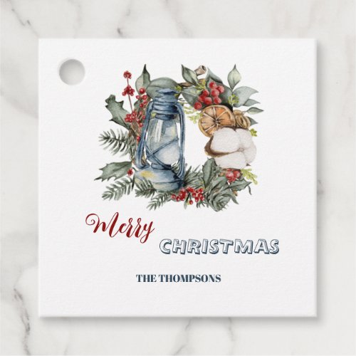 Marry Christmas Red Cotton Greenery Holiday Favor Tags