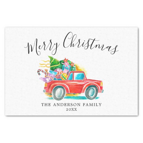 Marry Christmas Vintage Red Truck Family Name Tissue Paper