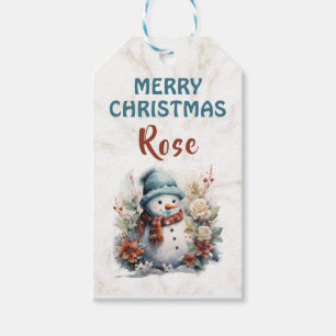 Marry Christmas Watercolor Snowman Gift Tags